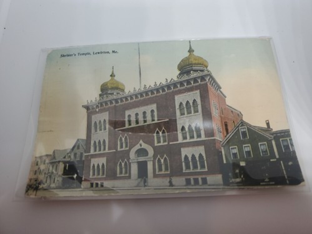 1914 postcard Street View of Shriners Temple Lewiston Maine used